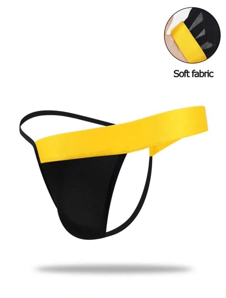 Men's Color Block Thong, Underwear Suitable For Dates